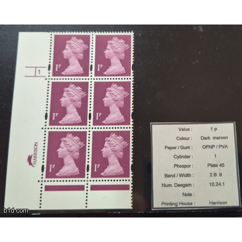 1 p OFNP/PVA block 6 cyl 1 no dot  MNH