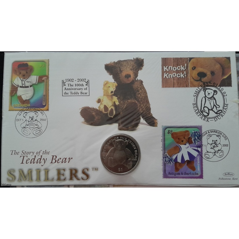 Benham Teddy bear smiler FDC 2002, with coin buy it now