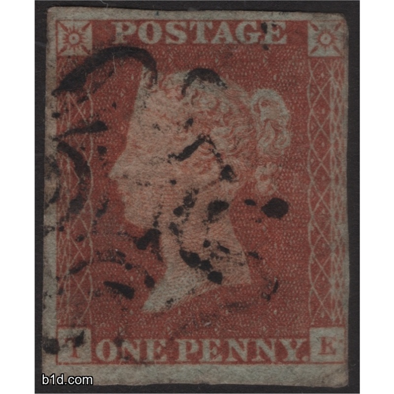 1842 Penny Red Imperf Plate 20 TK SG 8 Scott 3