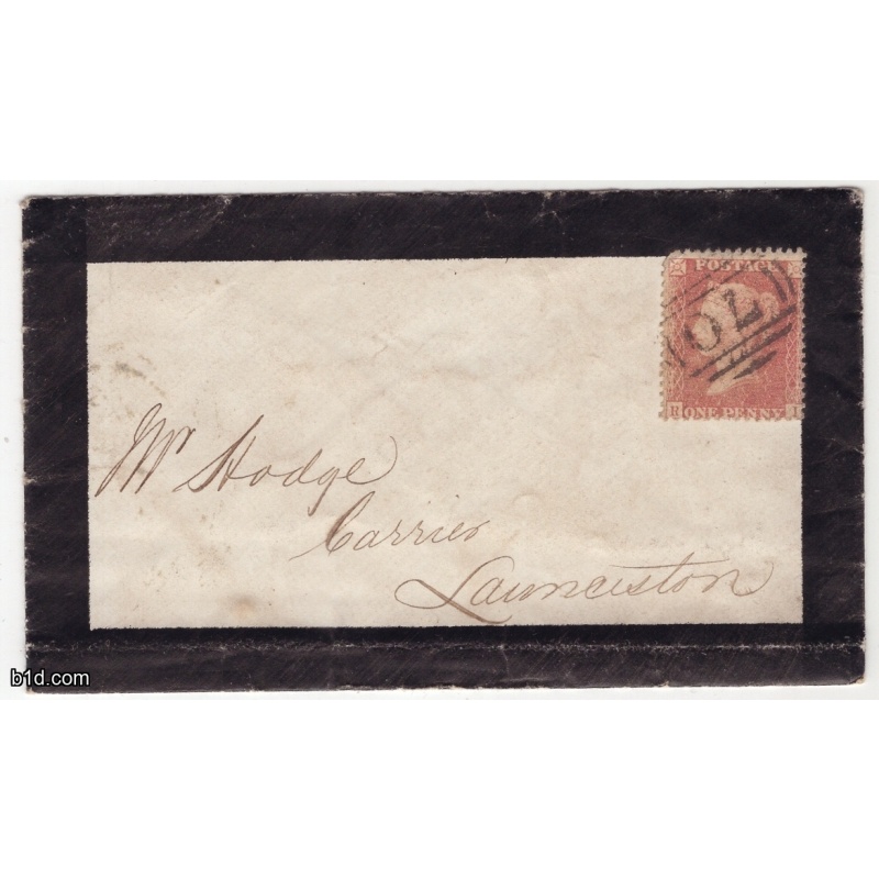 1858 Penny red stars SG40 Plate 39 on Mourning cover to Launceston