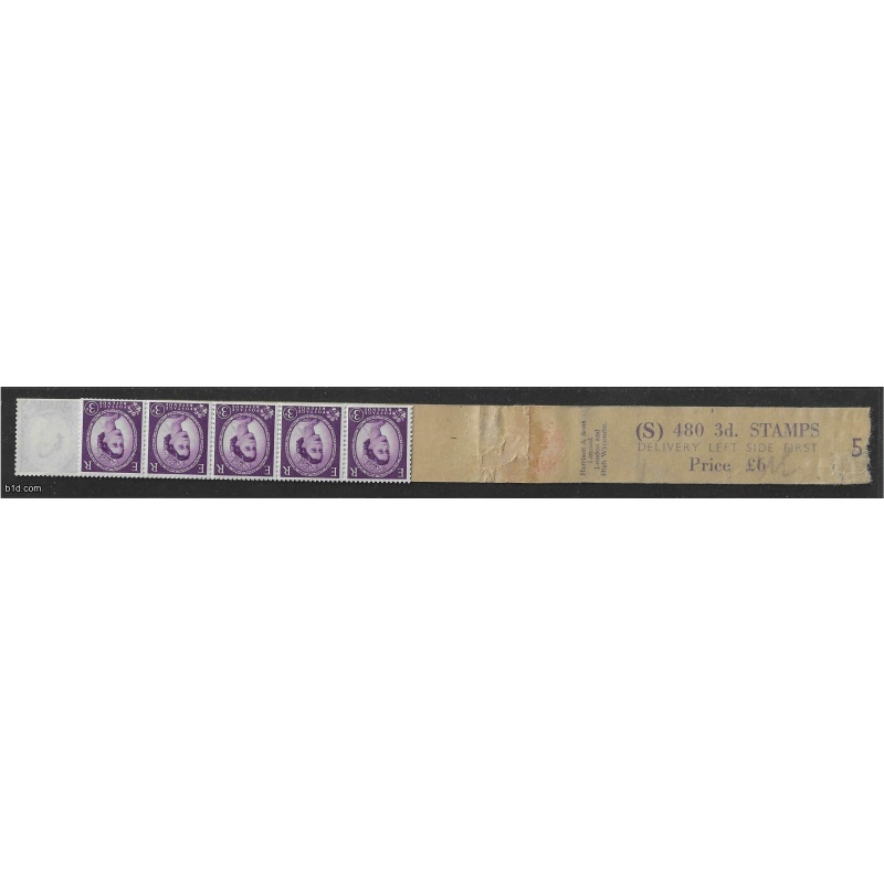 QEII 3d violet (S) Coil Leader M Cr Roll 5 13 stamps