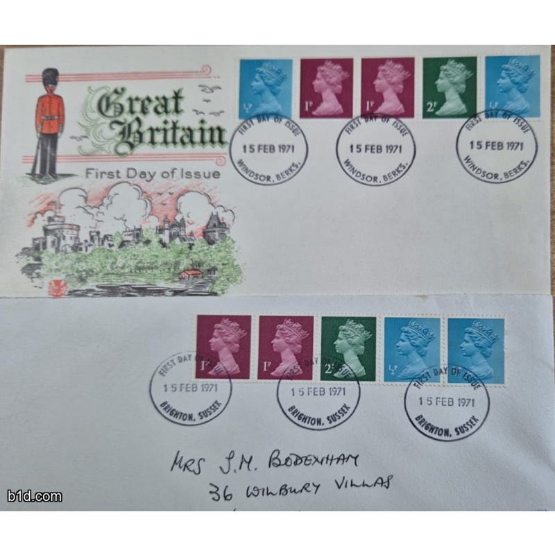 1971 2 First Day Cover coil machin