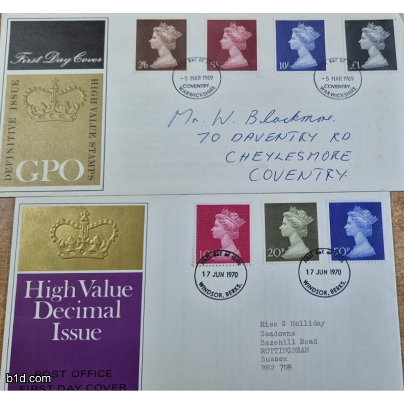 1970 2 First Day Cover High value machin