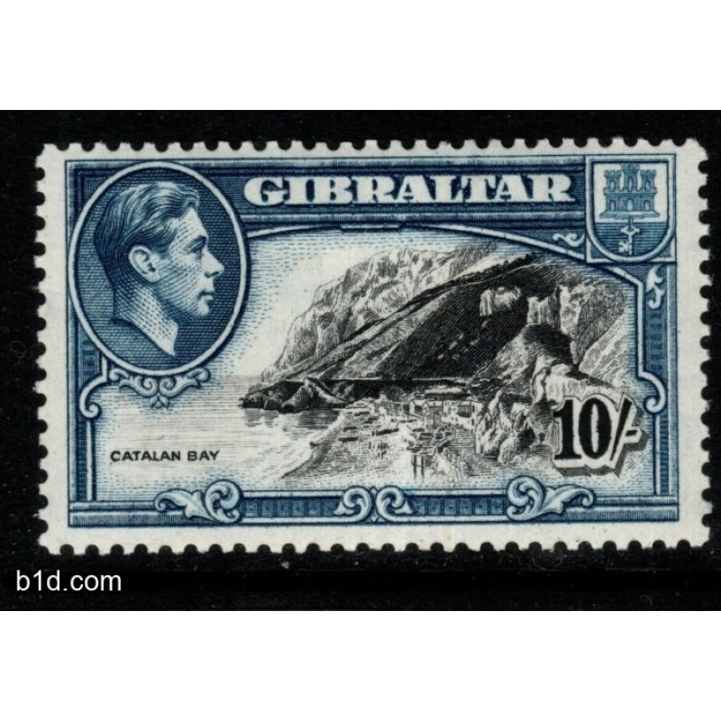 GIBRALTAR SG130a 1943 10/- BLACK & BLUE p13 MTD MINT