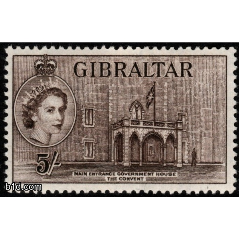 GIBRALTAR SG156 1953 5/= DEEP BROWN MTD MINT