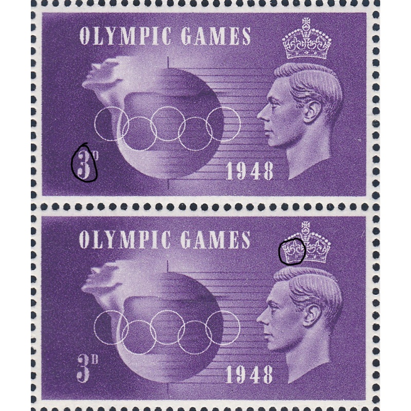 Sg496c&496b 1948 3d Olympic Games with flaws block of 9 UNMOUNTED MINT