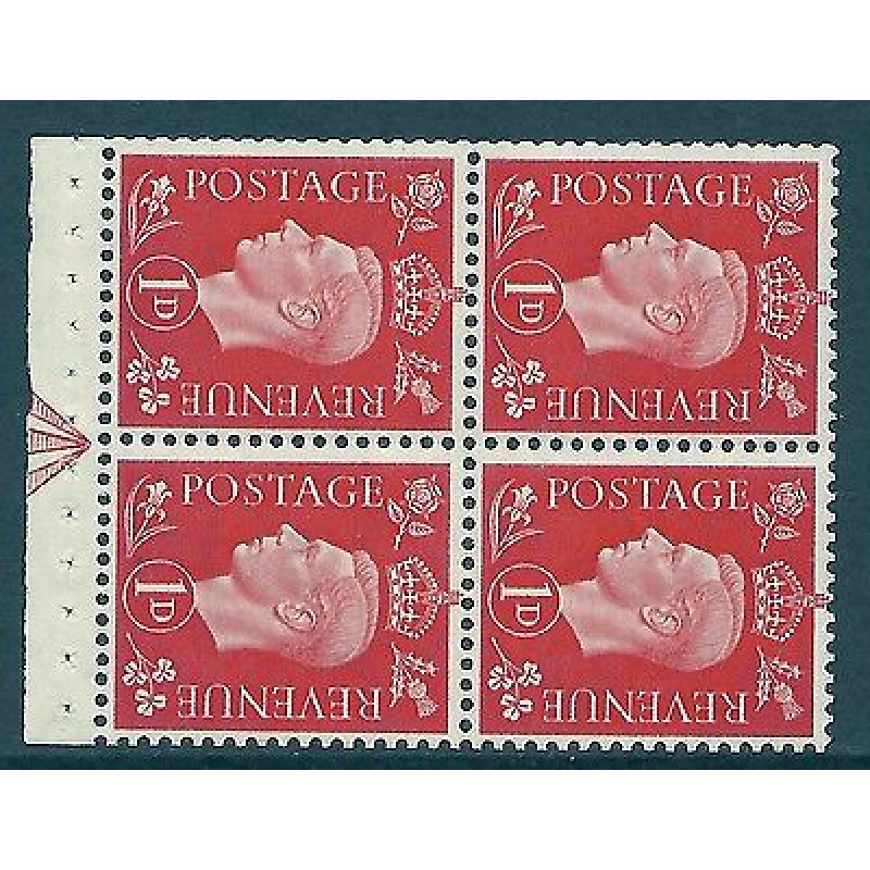 QB11a perf type I -1d Pale Scarlet Booklet pane Arrow in margin UNMOUNTED MINT