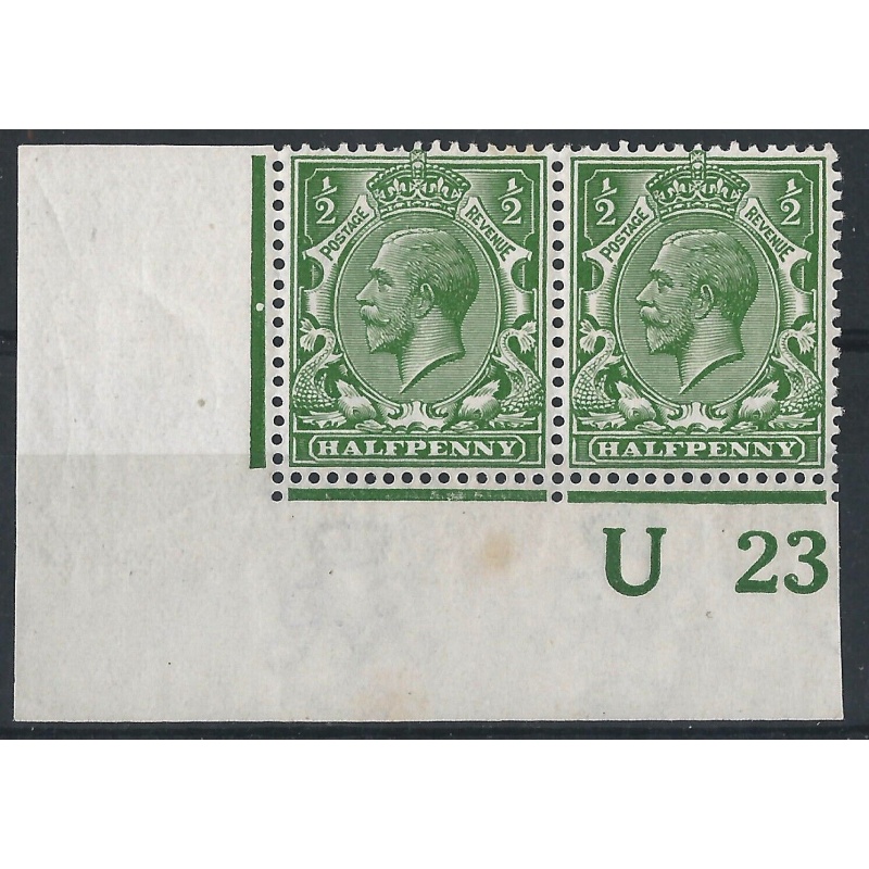 GB - KGV - Sg351 d Green U 23 Imperf Control Block x 2 MM  MNH