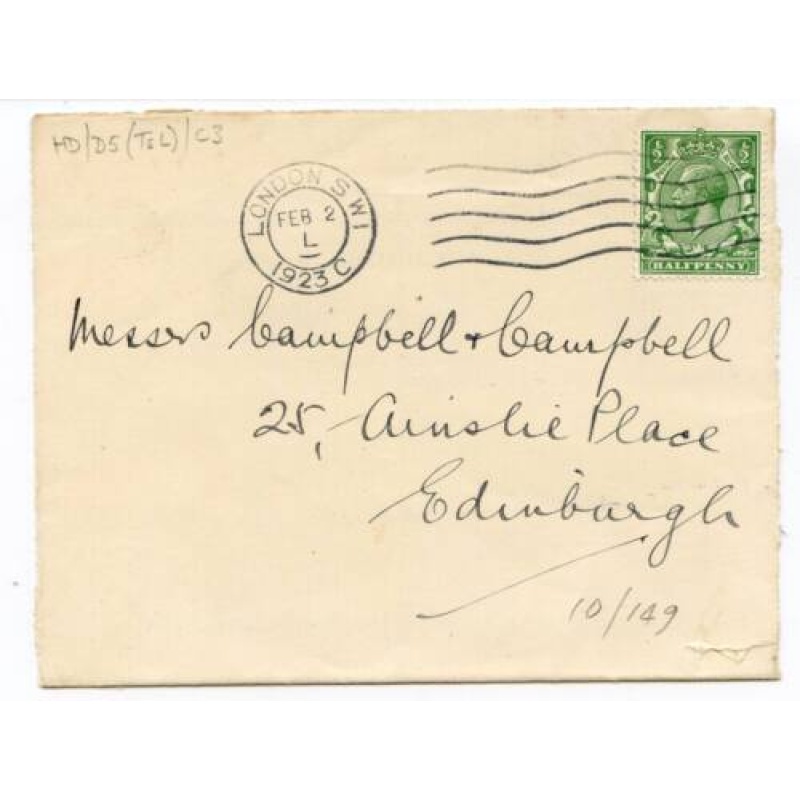 GB 1 2d Green SG351 On Cover to Edinburgh