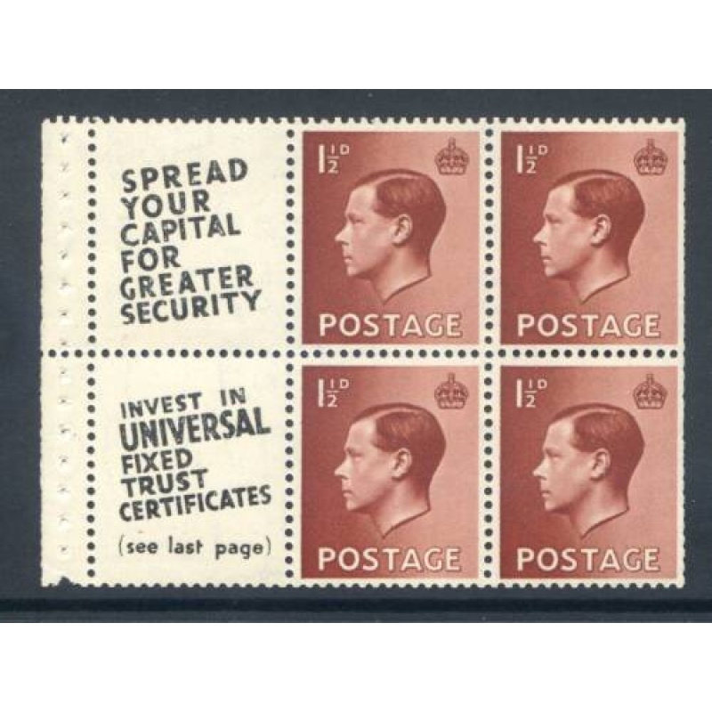 KEV111 1 1 2d Red Brown Advertising Booklet Pane SGPB5(11) Unmounted Mint