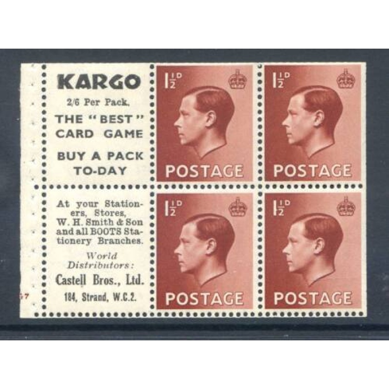 KEV111 1 1 2d Red Brown Advertising Booklet Pane SGPB5(6) Lightly Mounted