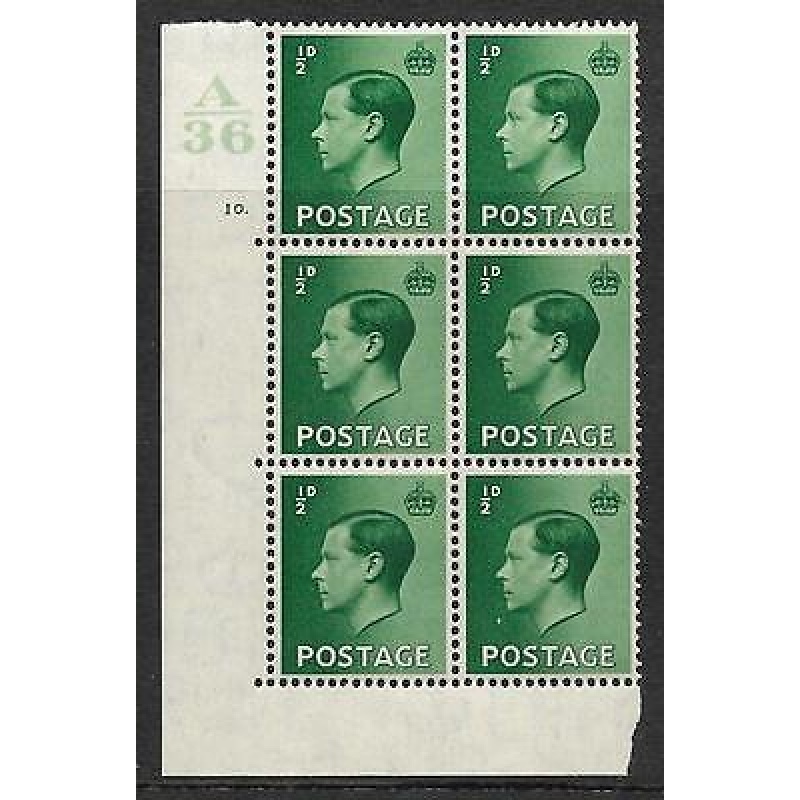 d Edward VIII A36 10 Dot with variety L. MOUNTED MINT in margin