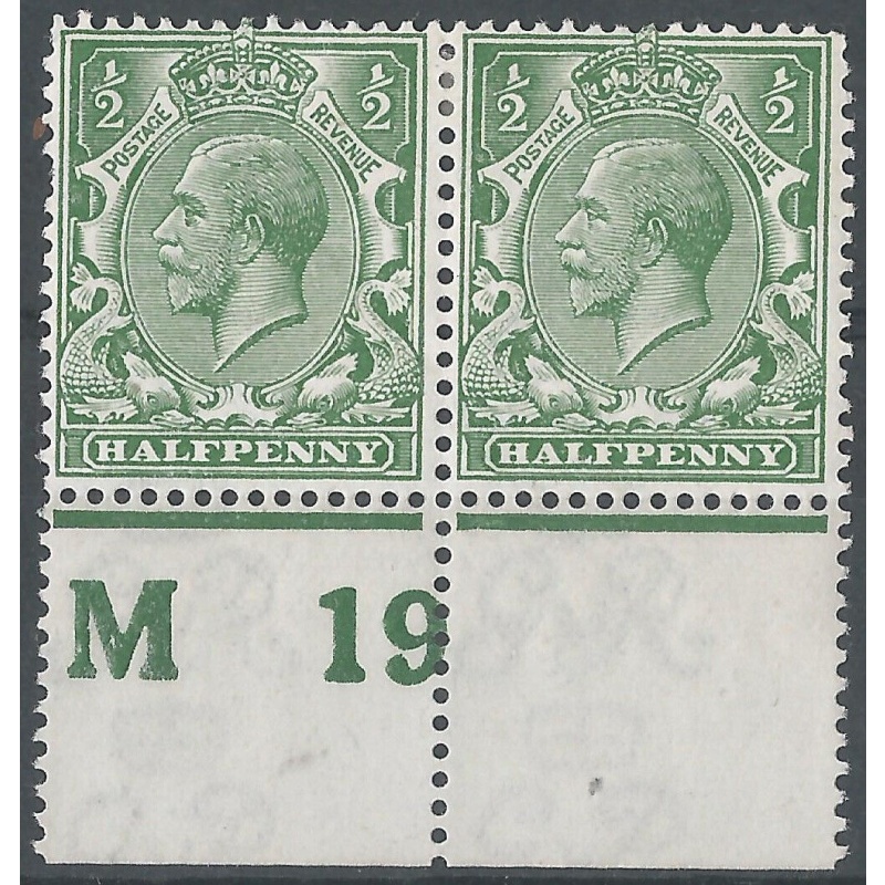 GB - KGV - Sg351 d Green M 19 Perf Control Block x 2 MM  MNH