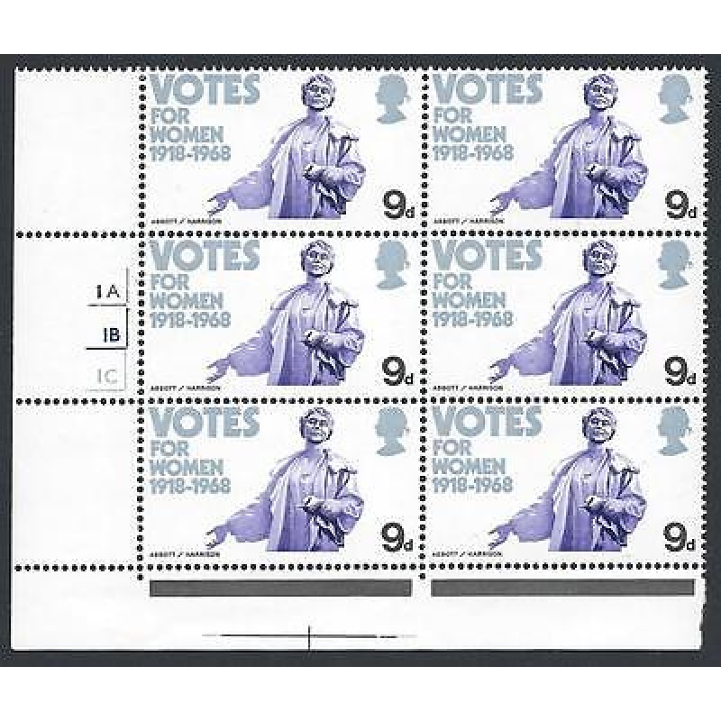 1968 British Anniversaries 9d Cylinder Block - MNH