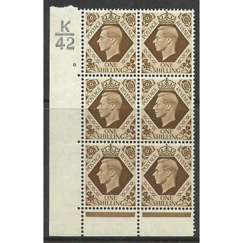 1939 1 - Bistre-Brown K42 6 No Dot perf 6C(E P) block 6 UNMOUNTED MINT