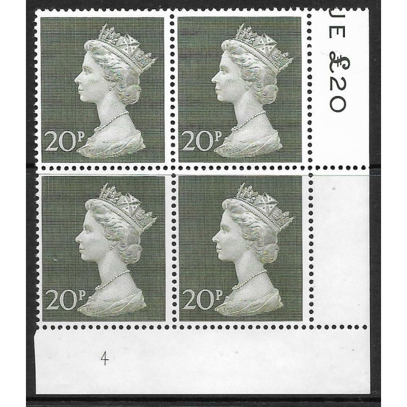 1970 20p Decimal Machin Cylinder 4 UNMOUNTED MINT