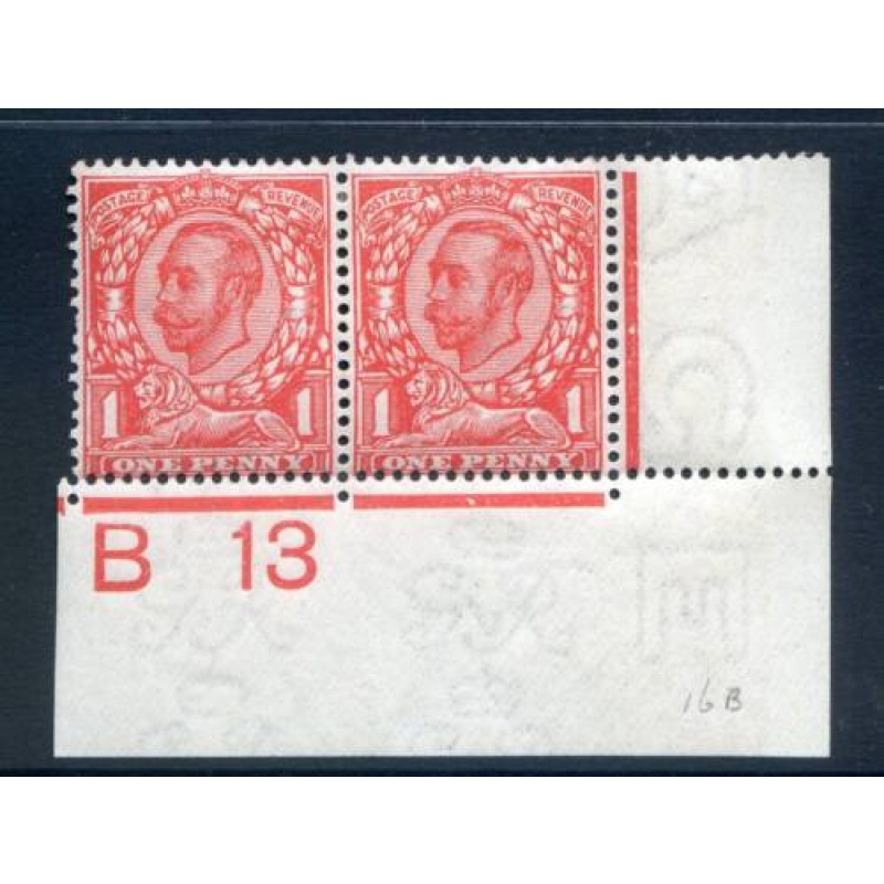 KGV 1 2d Green B13(I) Control Pair mounted Mint