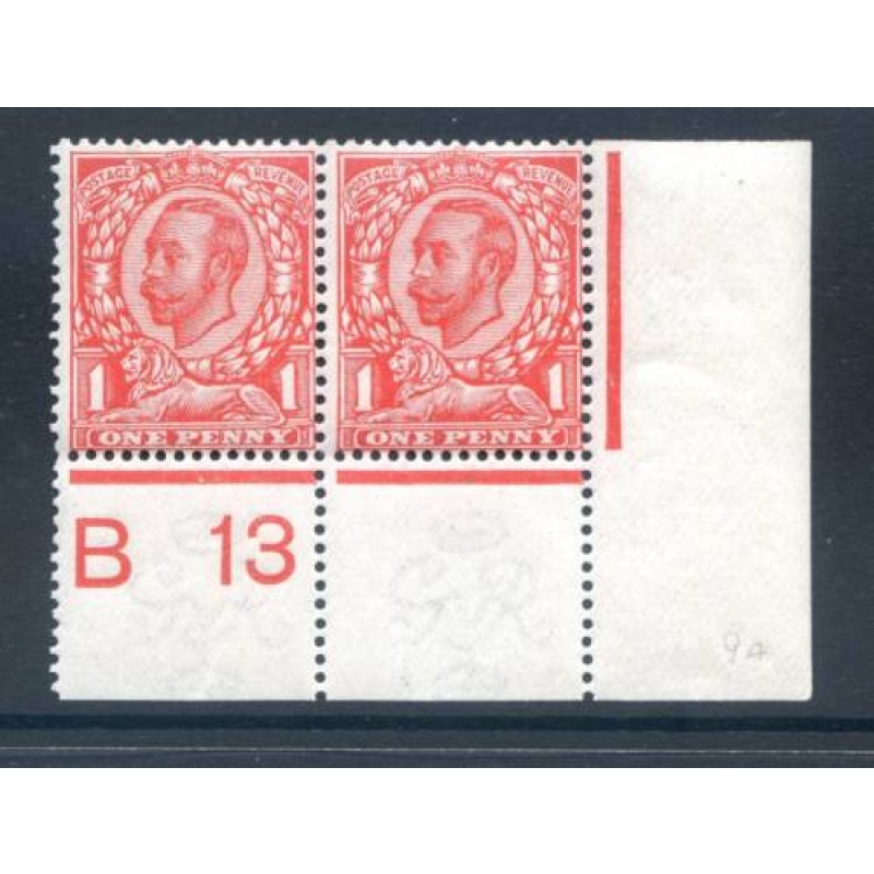 KGV 1 2d Green B13(P) Control Pair mounted Mint