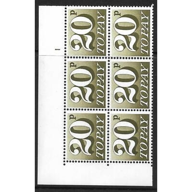 D86 Spec Z72 20p 1970 Decimal Postage Due Cyl 1 No dot (f) PVAD UNMOUNTED MINT