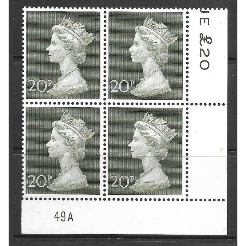 1970 20p Decimal Machin Cylinder 49A UNMOUNTED MINT