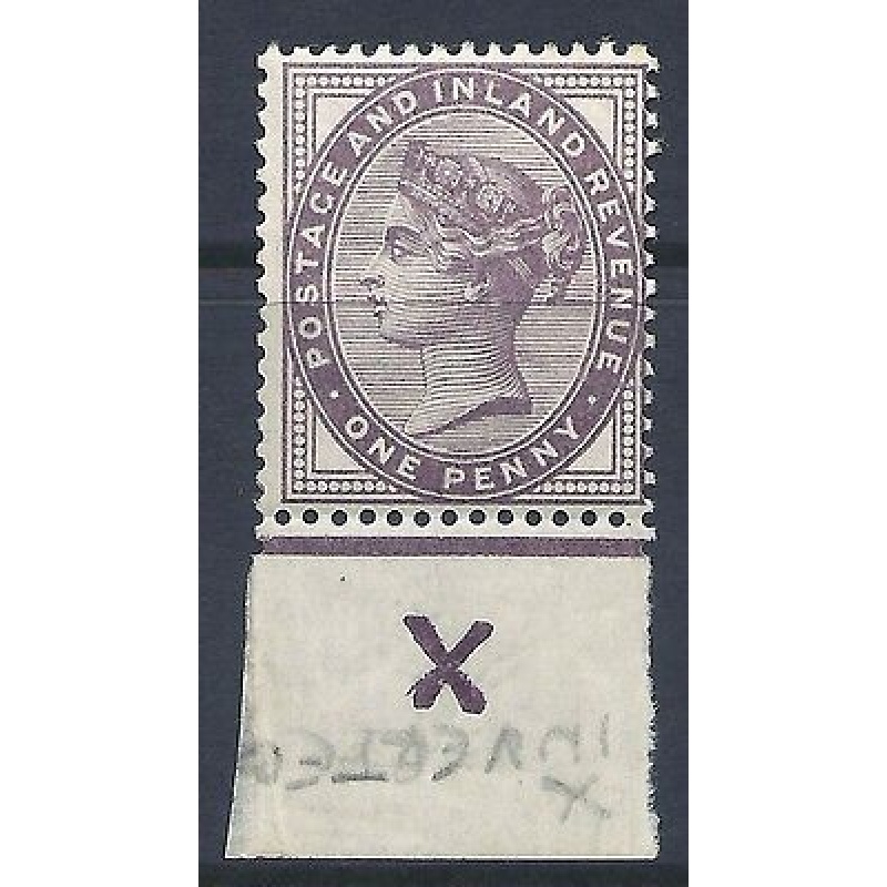 1d lilac control X inverted imperf single with jubilee line MOUNTED MINT