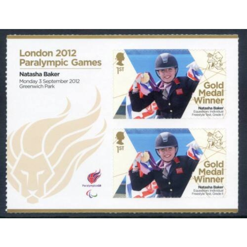 GB London 2012 Paralympics Natasha Baker Gold 1st Class MNH SG3387a