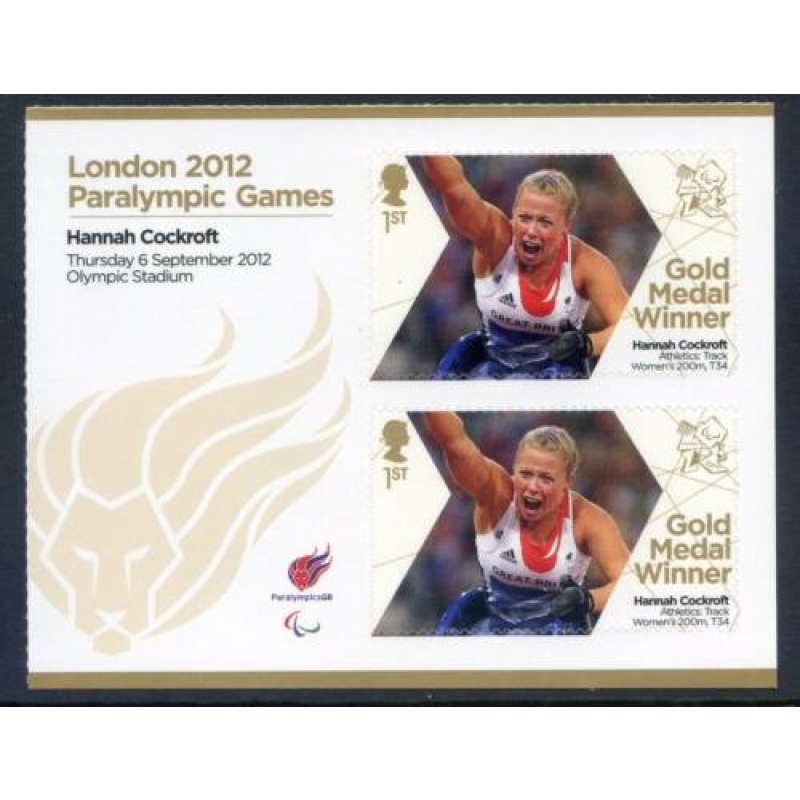 GB London 2012 Paralympics Hannah Cockroft Gold 1st Class MNH SG3400a