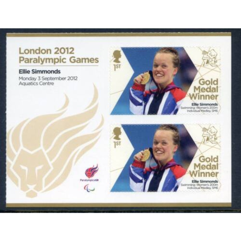 GB London 2012 Paralympics Ellie Simmonds Gold 1st Class MNH SG3388a