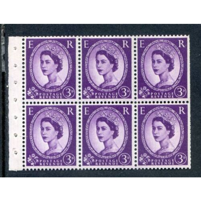 GB QE2 3d Deep Lilac Booklet Pane 6 Unmounted Mint SGSB90