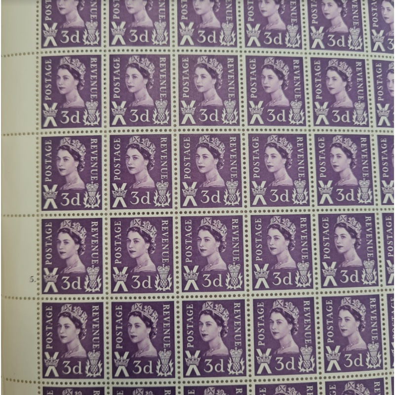 XS6 3d Scotland Regional 1CB Violet Crowns - Full sheet - Cyl 5 dot perf F L U M