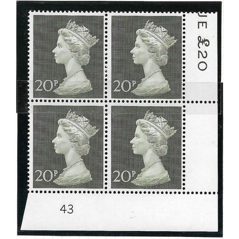 1970 20p Decimal Machin Cylinder 43 UNMOUNTED MINT