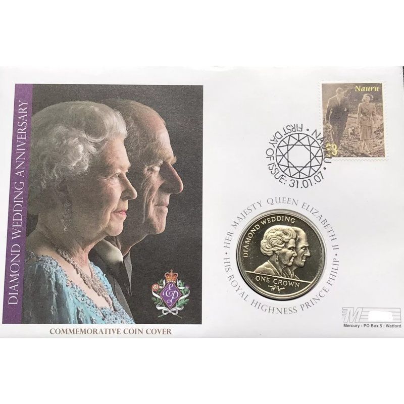 2007 Gibraltar Elizabeth  Philip Diamond Wedding Anniversary Coin Cover no. 977