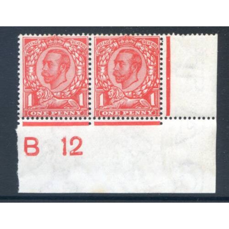 KGV 1 2d Green B12(I) Control Pair Unmounted Mint