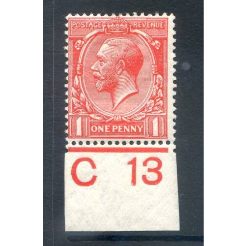 KGV 1d Scarlet C13 (I) Control Single mounted Mint