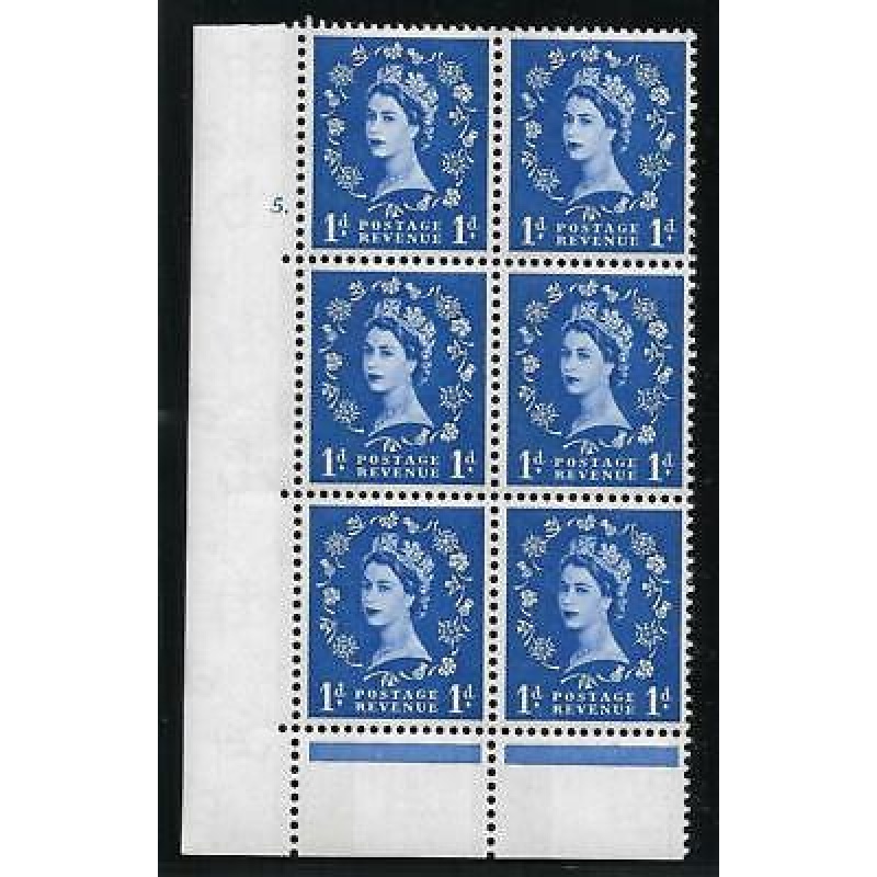 1d Blue Phosphor on Cream cylinder 5 Dot perf C(E P) UNMOUNTED MINT MNH