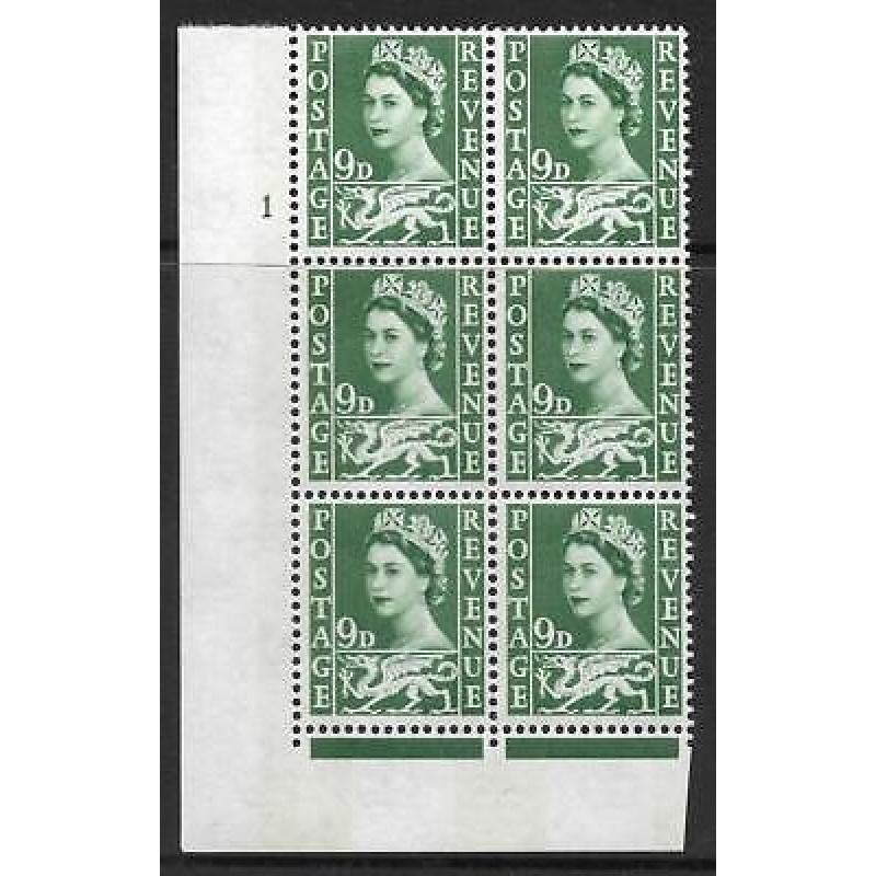 Sg XW13 9d Wales 2 x 9.5mm Cyl 1 No Dot perf F L(I E) UNMOUNTED MINT