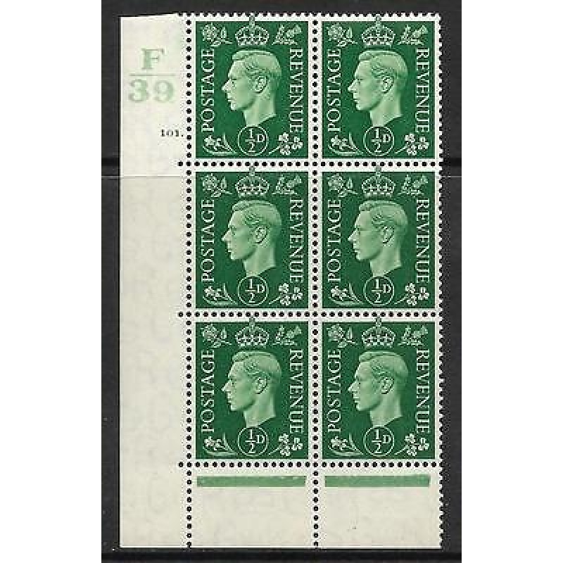 1937 d Green Dark colours F39 101 Dot perf 6B(E P) block 6 UNMOUNTED MINT MNH