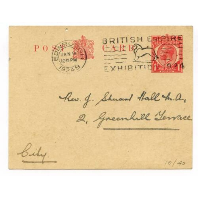 GB 1924 1d Postal Stationery Postcard Edinburgh Local KGV