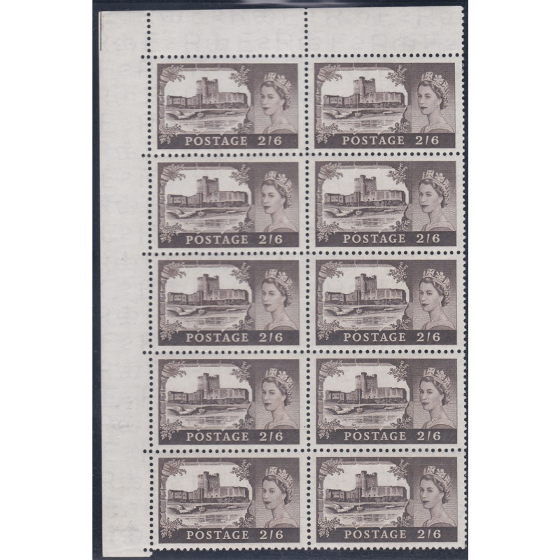 Sg 536a 2/6 Spec T1a waterlow Re-entry Row 2/2 Block of 10 scarce unmounted mint