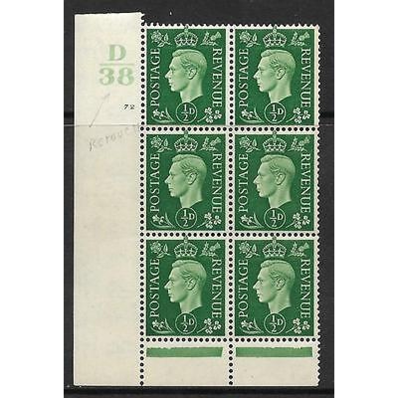 1937 d Green Dark colours D38 72 No Dot perf 6(I P) block 6 UNMOUNTED MINT