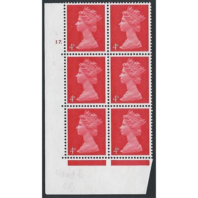 Pre-decimal Machin 4d Vermilion PVA CB Head Perf A B Cylinder 17 Dot - MNH