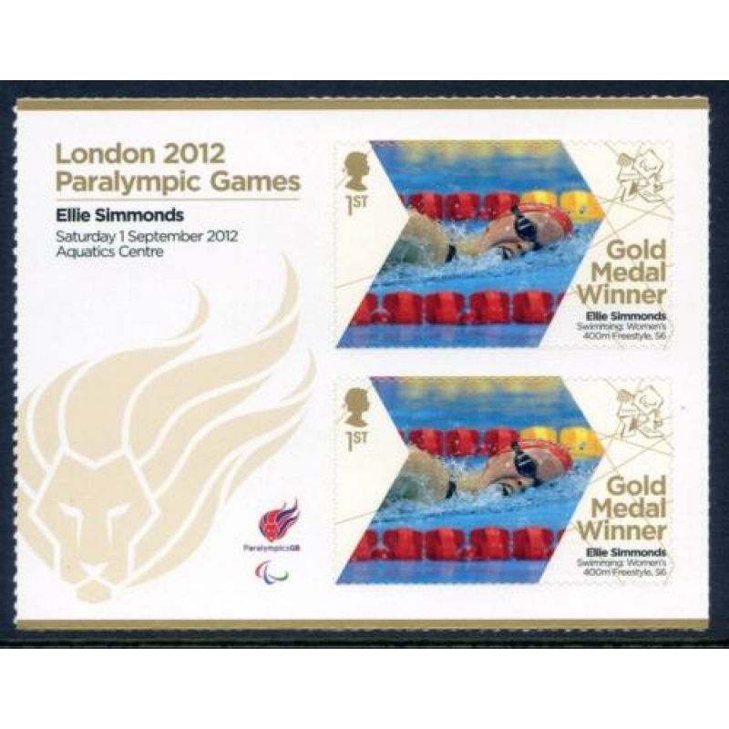 GB London 2012 Paralympics Ellie Simmonds Gold 1st Class MNH SG3380a