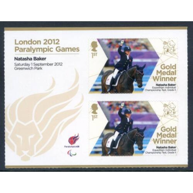 GB London 2012 Paralympics Natasha Baker Gold 1st Class MNH SG3378a