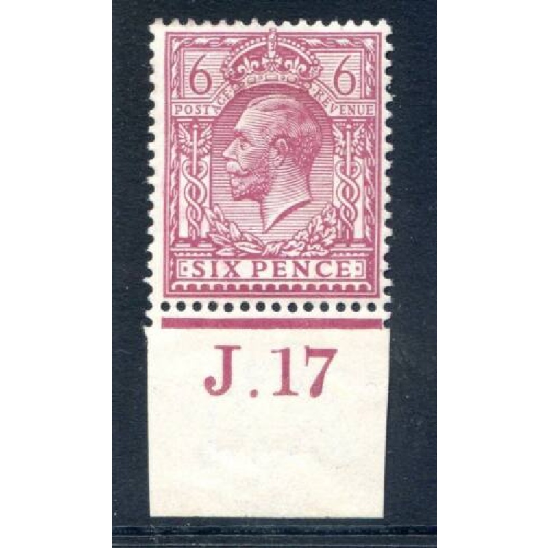 Great Britain KGV 6d Purple J.17 Control Single Mounted Mint