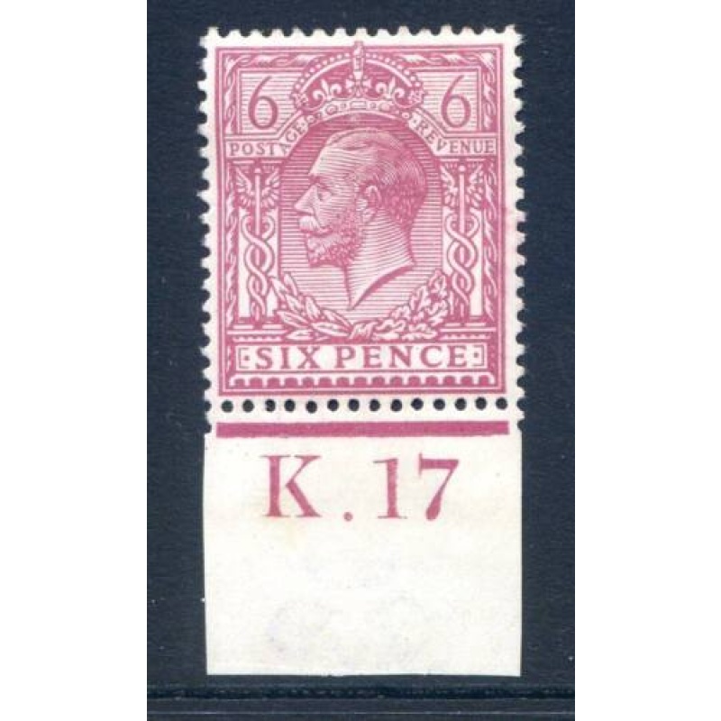 Great Britain KGV 6d Purple K.17 (I) Control Single Mounted Mint