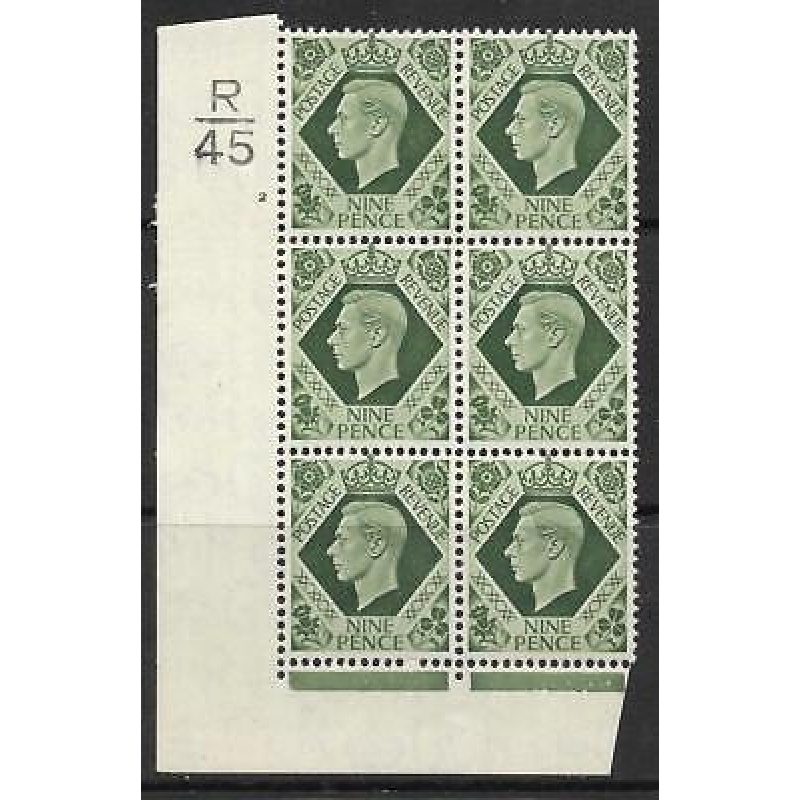 9d Dark colours Cyl R45 2 No Dot perf 2(I E) block of 6 UNMOUNTED MINT