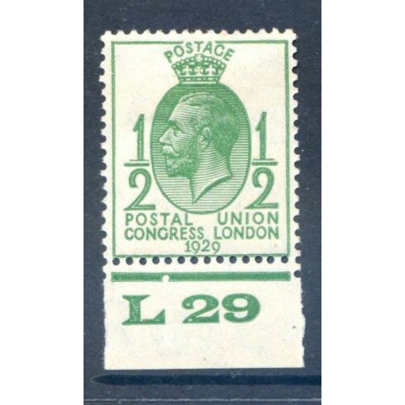 GB KGV 1 2d Green PUC L29 Mounted Mint Control Single