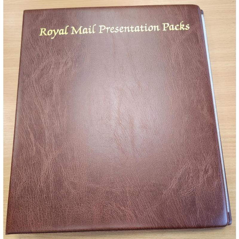 Brown Royal Mail Presentation Packs Album with 18 pages leatherette page