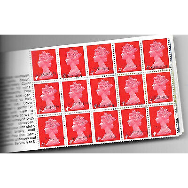 Sg Zp1s 1969 Cooks booklet - All stamps overprinted SPECIMEN (12x2mm) Scarce