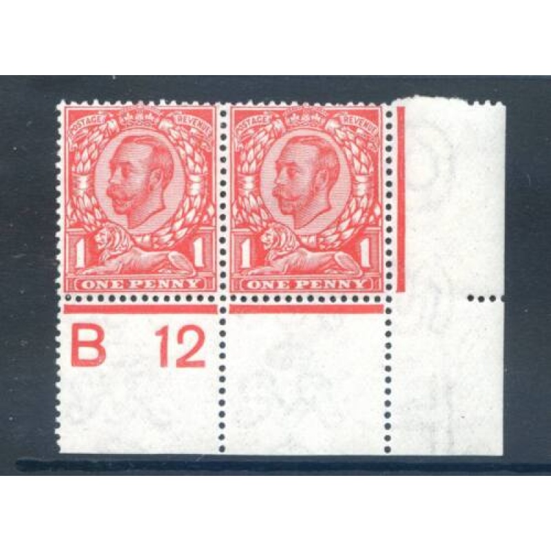 KGV 1 2d Green B12(P) Control Pair mounted Mint